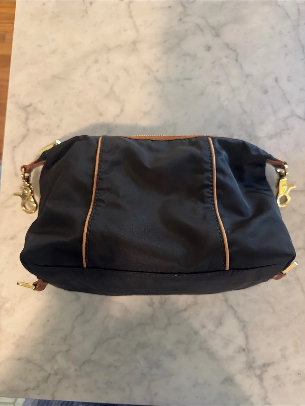 Tory Burch black Nylon Cosmetic Pouch with Tan Trim